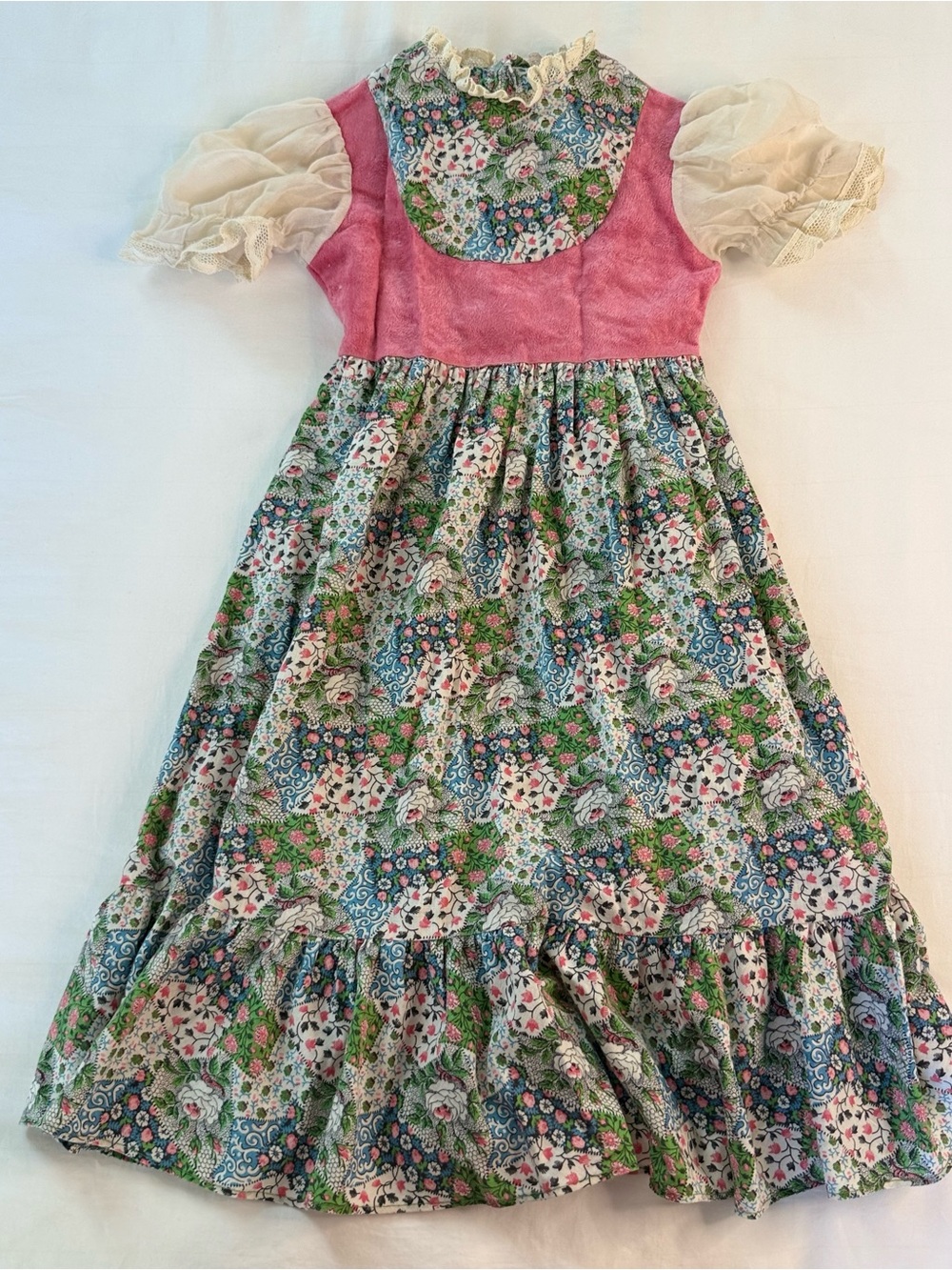 Vintage Floral Patchwork Dress with Puff Sleeves Cinderella Stop the Press
